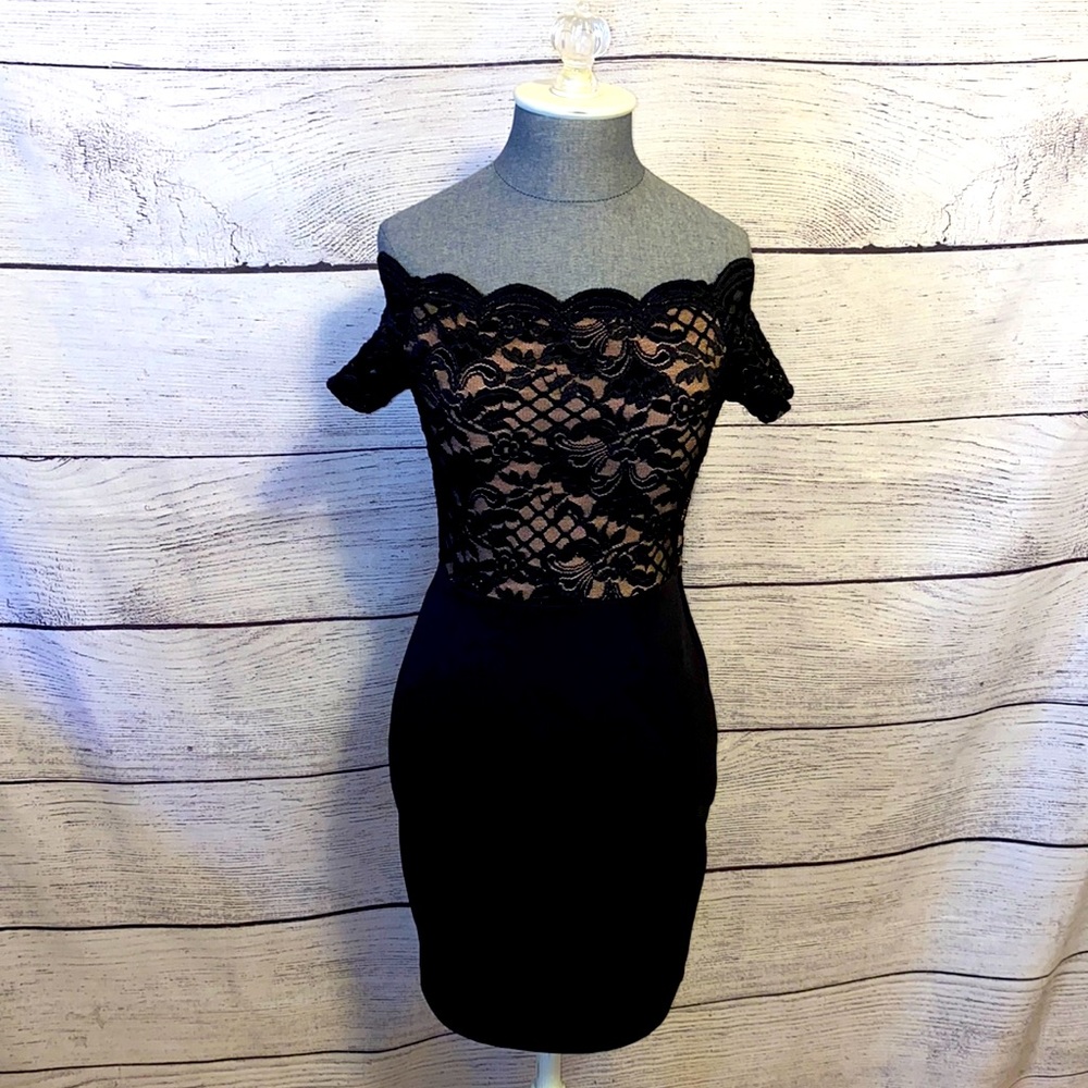 City Studio Off the Shoulder Black Dress